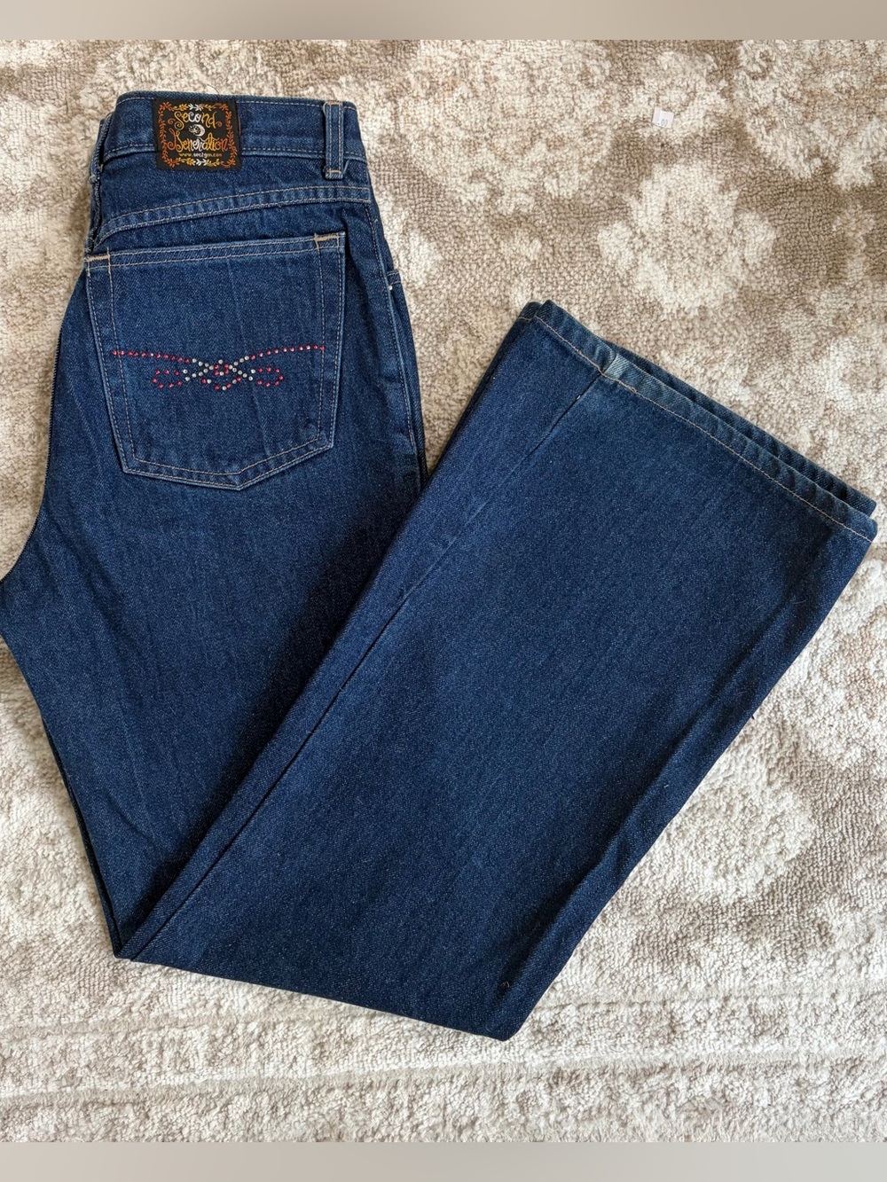 Vintage Second Generation Rhinestone Embellished Bootcut Jeans Dark Wash Size 11